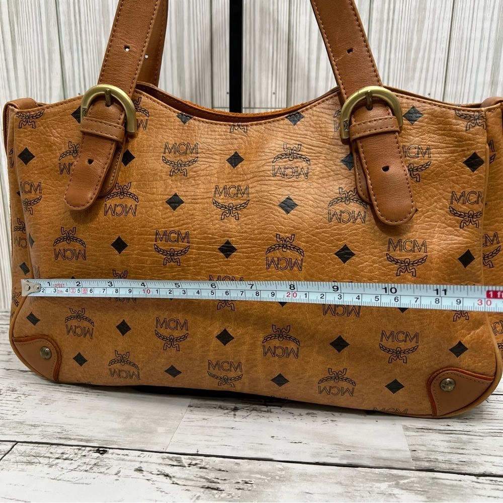 MCM Cognac Visetos Coated Canvas Leather Trim Tote Shoulder Bag - Picture 13 of 16
